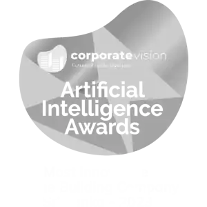 Silver award badge from Corporate Vision reading “Artificial Intelligence Awards – Most Innovative Home Building Company in Sri Lanka 2023”