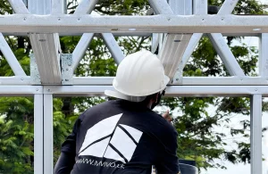 MVIVO construction worker assembling light steel framing for a villa in Sri Lanka