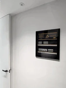 Neatly installed electrical distribution board in the mechanical room of an MVIVO home