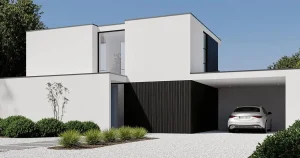 Modern luxury home exterior with minimalist architecture by MVIVO home builders in Sri Lanka.